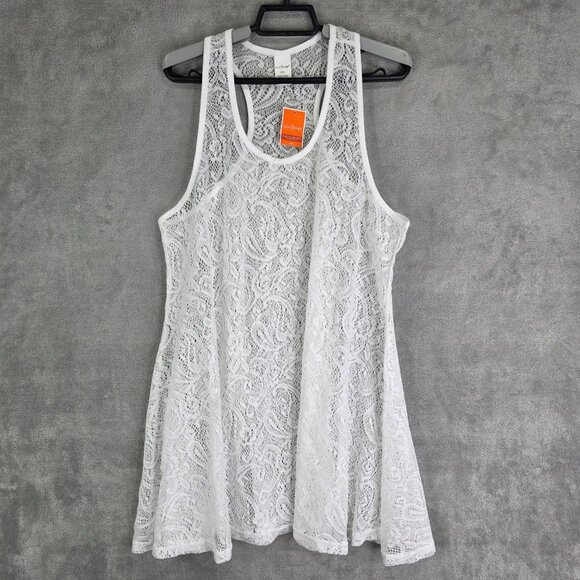 Womens White West Loop Crochet Cover Up Lace Tank Top Sleeveless Round Neck L - Picture 2 of 10